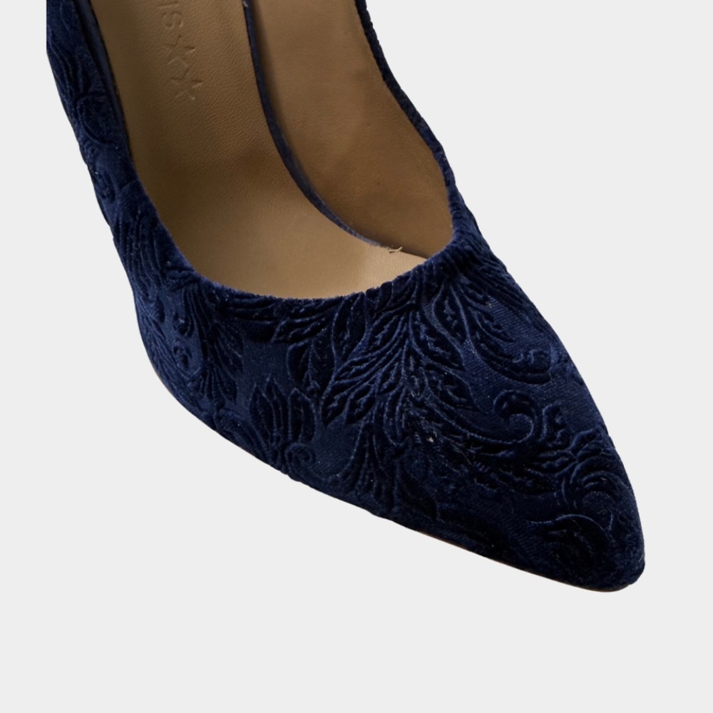 Marc Ellis Deep Navy Crushed Velvet Floral embossed Pump Size 40 Made in Italy - Picture 5 of 9